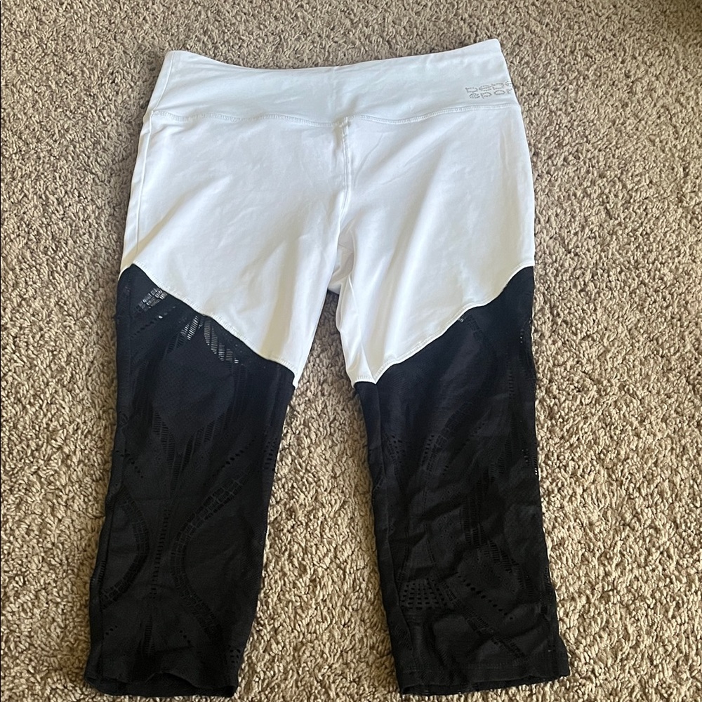 Bebe sport black and white lace leg capri workout pants